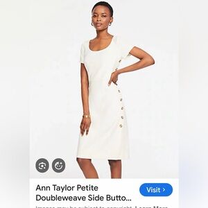 NWT- Ann Taylor Cream Midi Dress with Button Detail
